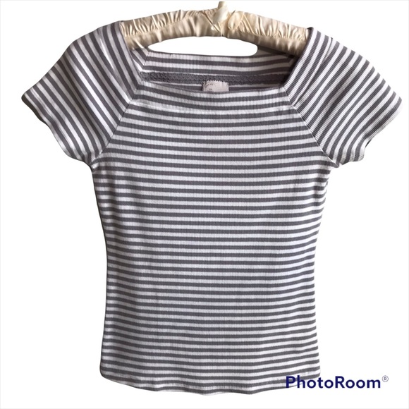 Anthropologie Postmark Grey & White Striped Square Neck Top Size XS - Picture 1 of 10